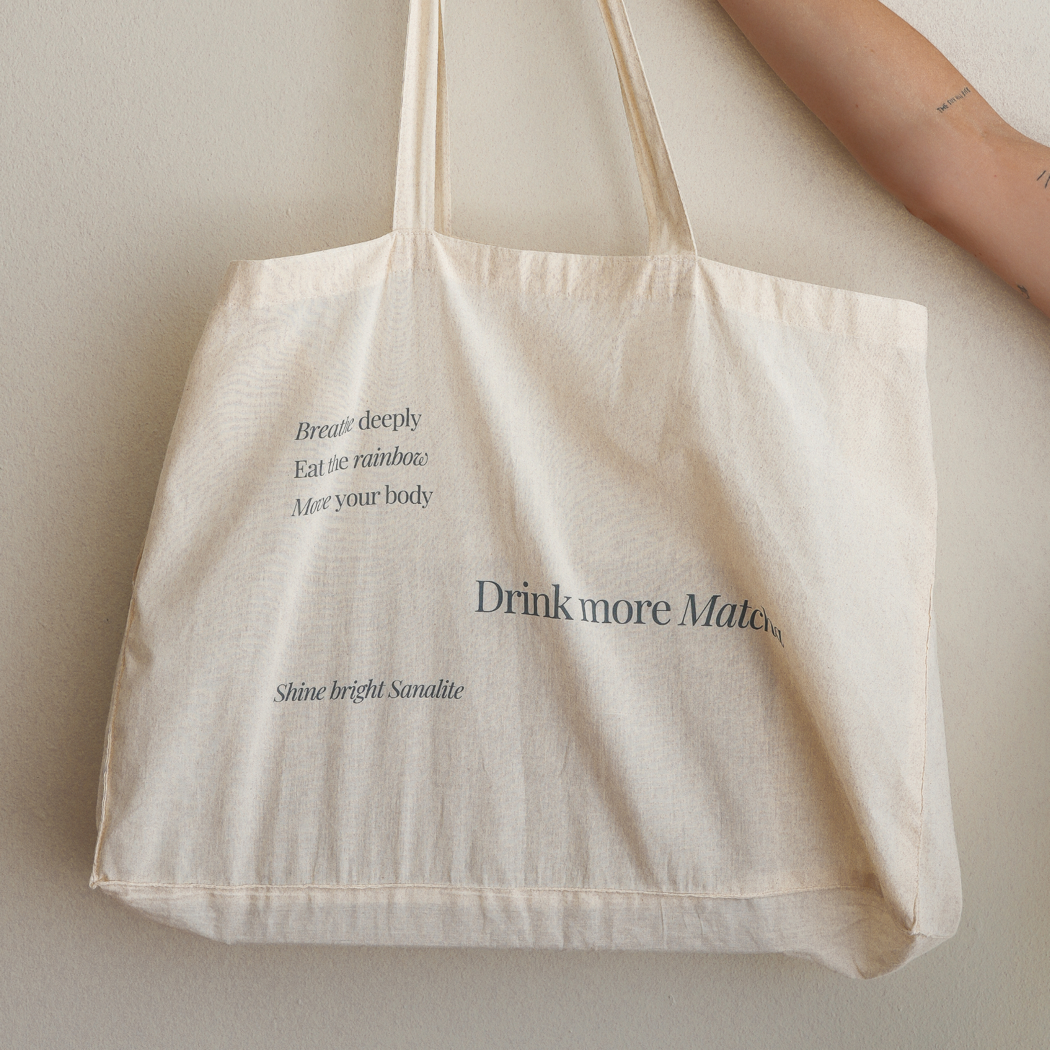 SANA "Drink More Matcha" Large Tote Shopper in Cream