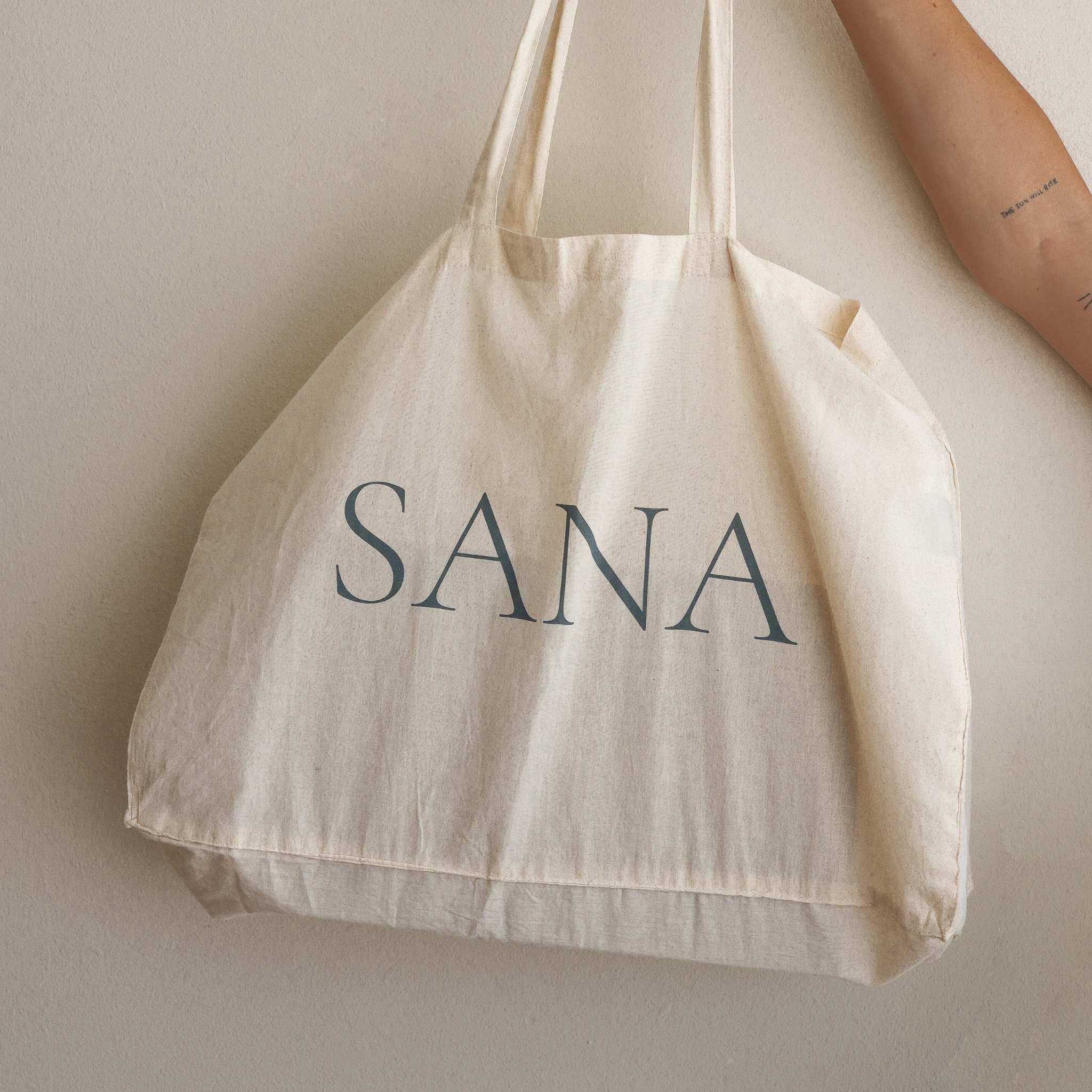 SANA "Drink More Matcha" Large Tote Shopper in Cream